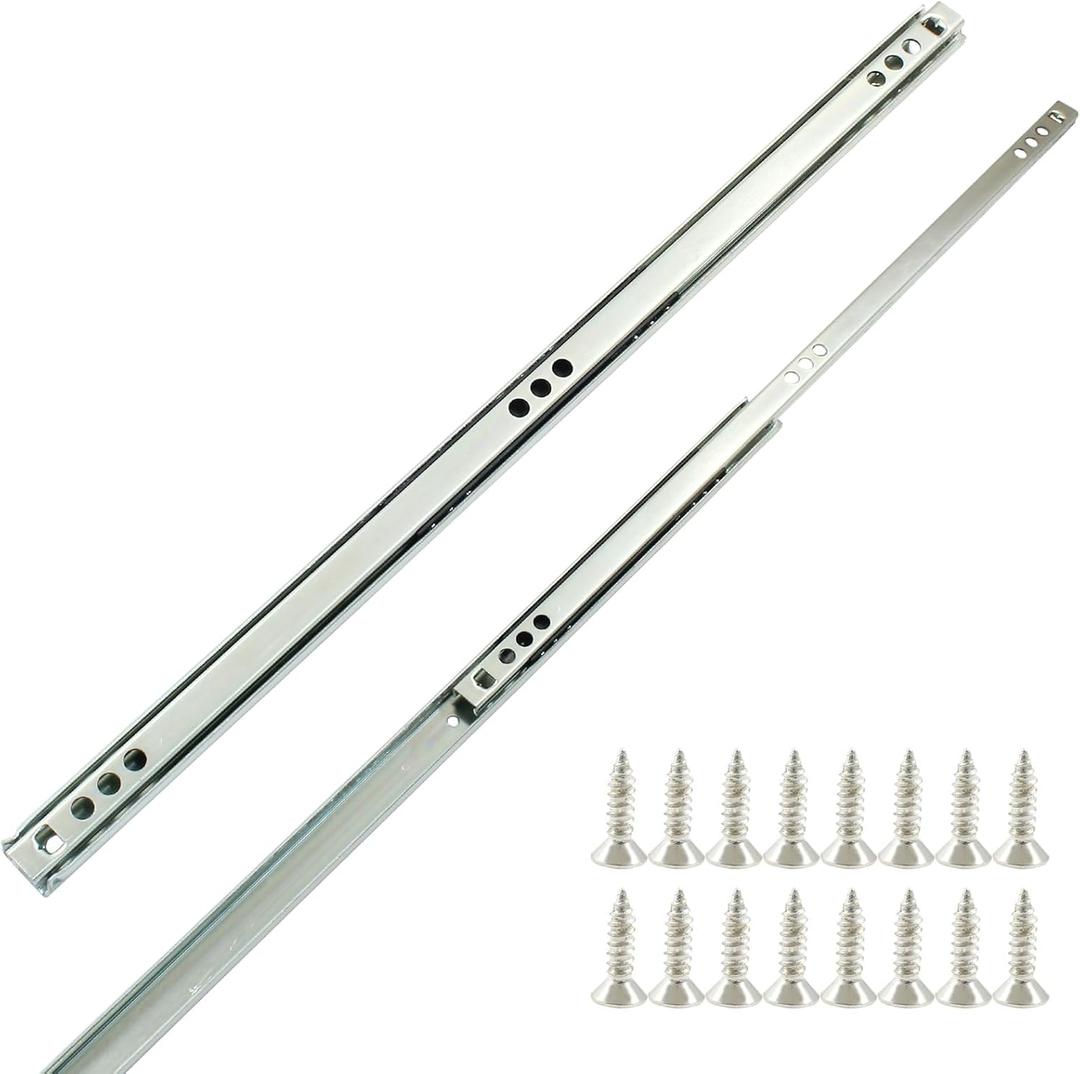 13.5 Inch Metal Drawer Slides, 2pcs Heavy Duty Ball Bearing Two Way Slide Track Rail, Silver, Side Mount, Steel