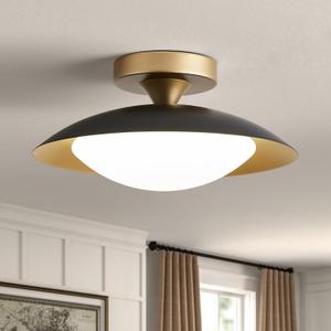 Dimmable Small Mid Century Modern Flush Mount Ceiling Light with Acrylic Shade,Black and Gold LED Ceiling Lights,5CCT 2700K-6000K Light Fxiture for Hallway Entryway Bedroom Kitchen Laundry Room 11.8in