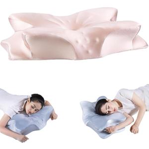 Cervical Neck Pillow for Neck Shoulder Pain Relief,Odorless Memory Foam Pillows & Soft Silk Cover,Side Sleepers and Neck Aches Sufferers,Neck Support Pillow for Adults Pink Cervical Neck Pillow for Neck Shoulder Pain Relief,Odorless Memory Foam Pillows & Soft Silk Cover,Side Sleepers and Neck Aches Sufferers,Neck Support Pillow for Adults Pink