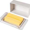 ECOWAY Bamboo Butter Dish with Lid and Knife, Large Butter Keeper for Countertop and Fridge, Holder Container for 2 Sticks East Coast/West Coast/European Style/Kerrygold Butter, Dishwasher Safe, White