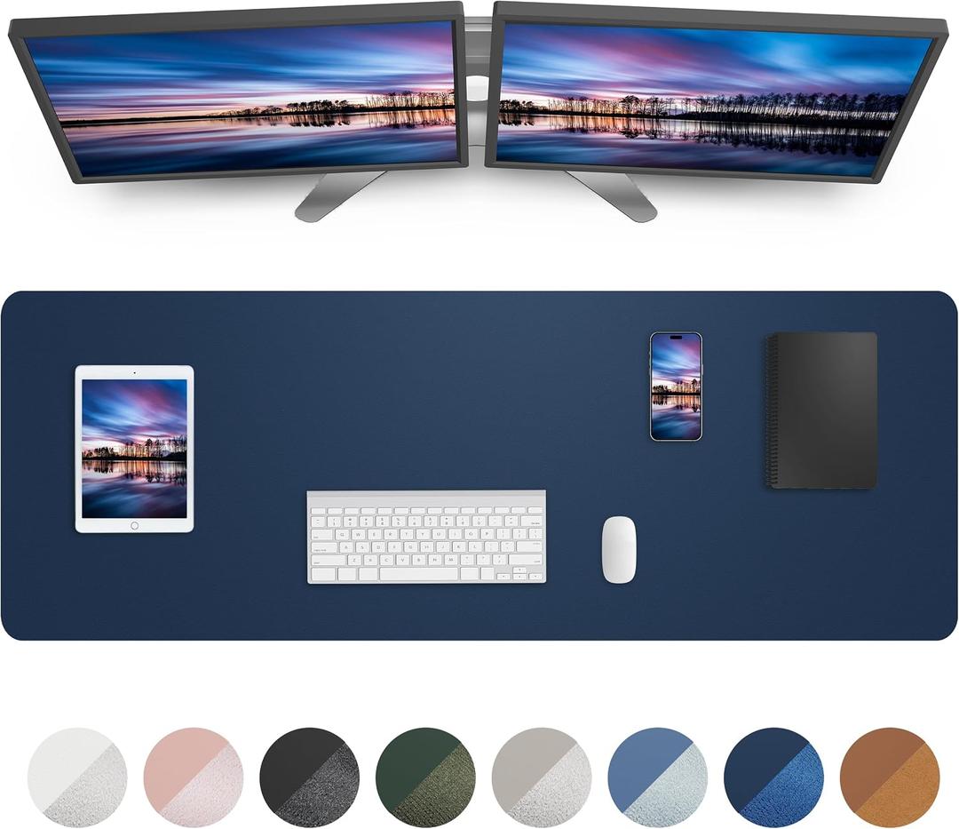 Leather Desk Pad Blotter,Mouse Pad,Office Desk Mat, Non-Slip PU Leather Desk mat,Large Desk mat,Waterproof Keyboard mat for Office/Home/Decor (Midnight Blue,48" x 24"), 48" x 23"