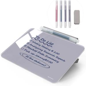 Small Desktop Glass Dry-Erase Whiteboard - 8 X 6 Inches Tabletop Easel Whiteboard with Stand, Desk Board Buddy for Artist, Teacher and Student