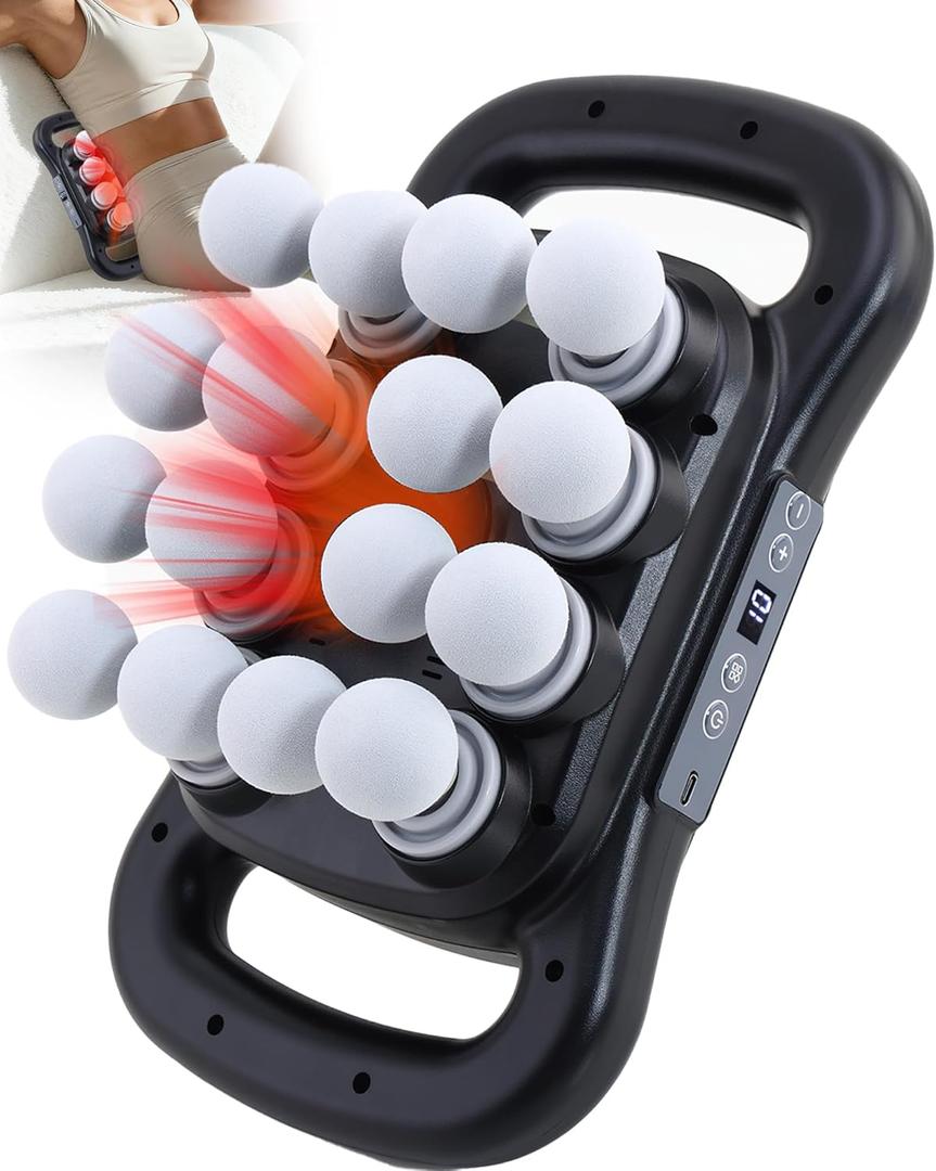 16-Head Massage Gun, Deep Tissue Percussion Massager with 9 Modes & 9 Intensities, 2600mAh Battery Back Massager for Pain Relief Deep Tissue for Muscle Pain Relief in Back, Legs, Shoulders (Dark Black)
