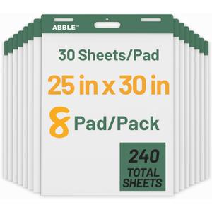 Super Sticky Easel Pad, 25 x 30 Inches, 30 Sheets/Pad, 8 Pads/Pack (Green), Large Self Stick Flip Chart Paper for Whiteboards, Premium White Chart Paper for Teachers, Office, and Classroom Supplies