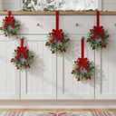 6 Pieces 9" Mini Christmas Wreaths for Kitchen Cabinet Small Christmas Candle Rings Eucalyptus Wreath Pillar Candle Rings Table Centerpieces Hanging Garlands for Front Door Window Decor (Red Berry)