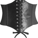DTWAWA Black Corset Belts for Women, Wide Elastic Tied Leather Waspie Waist Belt for Girls Dresses, Size: M: Fit Waist 27"-30"