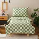 KAREVER Grid Toddler Bedding Set Green White Checkered 4 Pieces Crib Bed Set Kids Pliad Comforter Set