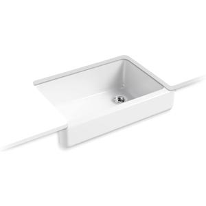 KOHLER Whitehaven 32-1/2" Self-Trimming Undermount Single-Bowl Sink with Short Apron, Farmhouse Kitchen Sinks, K-5826-0, White