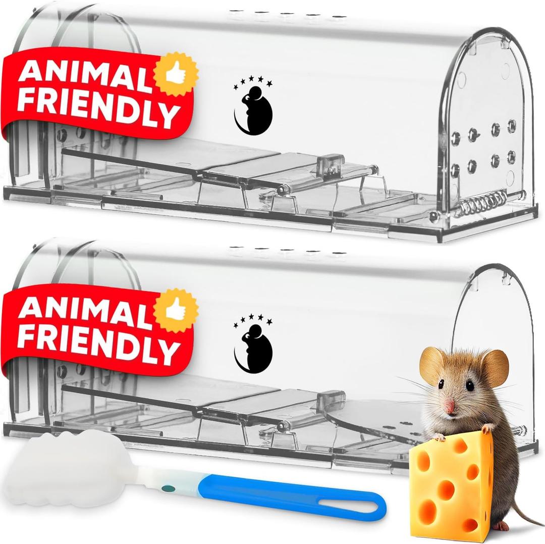 Motel Mouse Humane No Kill Live Catch and Release Mouse Traps, Reusable with Cleaning Brush - 2 Pack