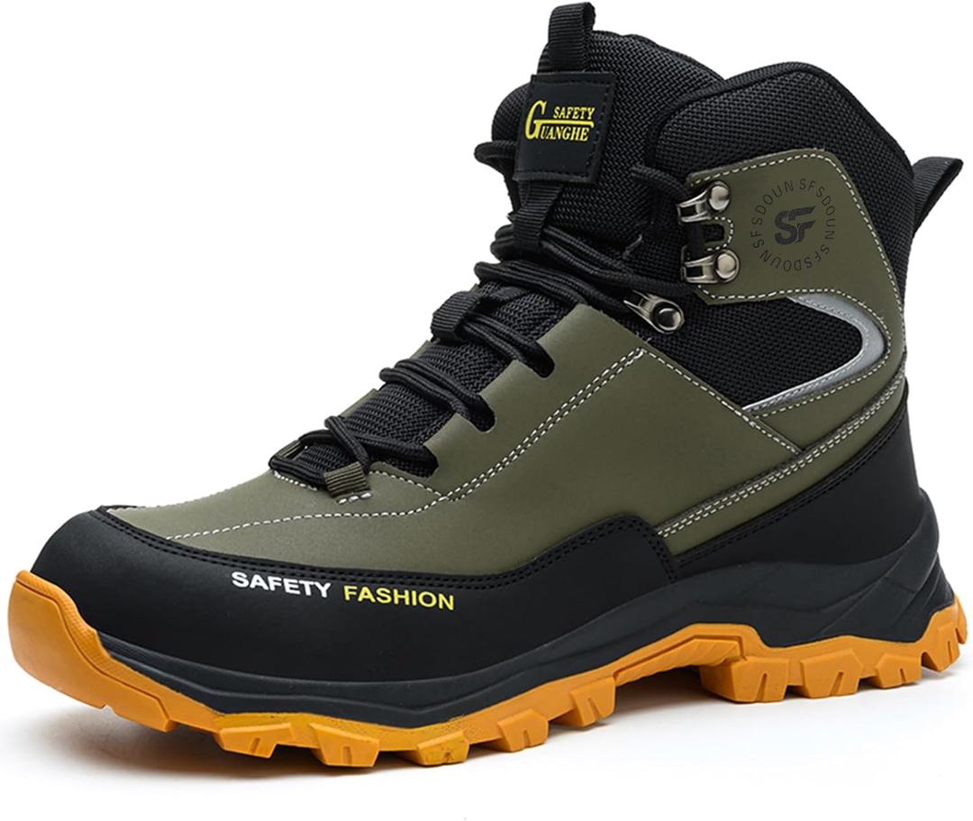 Work Boots for Men,Lightweight Breathable High Top Steel Toe Boots,Indestructible Steel Toe Shoes,Non Slip Safety Work Shoes. (11, Brown-710)