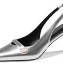 RONILURN Women Kitten Heels Slingback Low Heel Pumps Dress Shoes for Women Closed Pointed Toe Pearl Heels for Work Wedding Bridal 9,5