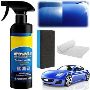 Car Coating Spray, 17.6 oz Quick Effect Coating Agent, Oil Film Emulsion Glass Cleaner, Polish Spray Waterless Wash Wax, Spray Wax Polish for Car Scratches(1PC+Sponge+Cloth)