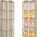 Clear Hanging Handbag Storage Organizer with Zippers, Easy Access Purse,Toy,Yarn,Hat Storage Over The Door Purse Organizer Space Saving 4 Pockets for Closet Bedroom Living Room (Beige)