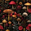 Peel and Stick Moody Vintage Contact Paper Removable Whimsical Mushroom Leaf Floral Wallpaper 17.7" x 118.11" Wall Paper Watercolor Self Adhesive for Classroom Bedroom Laundry Room Bathroom (Black/Brown/Red)