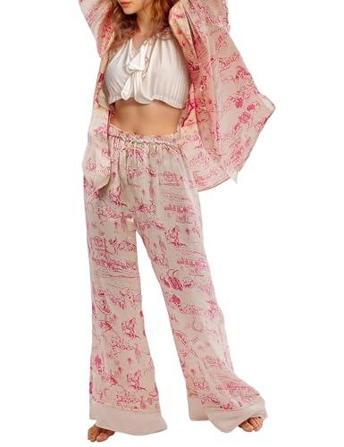 Yimoon Womens Satin Pajama Set Floral Silk Pajamas 2 Piece Cute Long Sleeve Button Down Pjs Sleepwear Lounge Set, Size XL