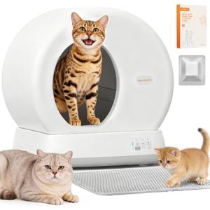 MeoWant Self Cleaning Cat Litter Box, Large Capacity Automatic Cat Litter Box with Integrated Safety Sensors, APP Control, Odor-Free for Multi Cats with Mat & Liner