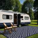 GENIMO Outdoor Rug for Patio Clearance, 10'x14' Waterproof Camping Mat, Reversible Plastic Straw Rugs for RV, Camper, Balcony, Backyard, Picnic, Deck (Blue & Grey)