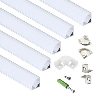 THMOOTHER 5-Pack 3.3FT 1Meter V Shape LED Strip Aluminum Channel Diffuser System, Extruded Alu Track Milky Cover with Corner Connector and Mounting Kit,Easy Cut and Installed Curved Lens Profile