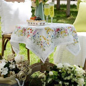 ARTABLE Square Spring Summer Tablecloth Printed Flower Vintage Floral Table Cloth for Easter Picnic Outdoor Home Holiday Long Dining Kitchen (Yellow and Pink Flowers, 33 x 33 Inch)