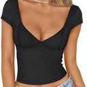 Trendy Queen Womens Summer V-Neck Backless Cute Tops Short Sleeve Sexy Slim Fit T-Shirts Y2K Clothes Corset Cami 2025, S