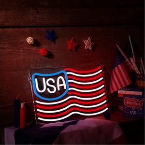 Threan 4th of July Neon Signs USA Flag LED Decorations Independence Day Light up Room Sign Patriotic Light USB Wall Living Room Decor for Home Bedroom Office Table Art Gifts