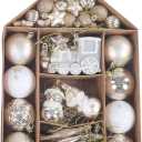 Gonetre 2 Pack Glitter Christmas Ornaments Christmas Tree Decorations 70Pcs Per Pack Xmas Ball Ornaments Plated Snowman Snowflakes Xmas Tree Hanging Decorative Balls for Home (White and Gold)
