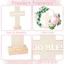 WATINC Gold Floral Hoop Metal Wreath with Standable Crosses and Fake Pink Roses, Standing Wooden Crosses Baptism Decoration for First Communion Baptism Craft Handmade Wedding Table Toppers Decor