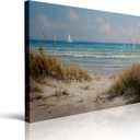 Canvas Wall Art Framed Seascape Coastal Nautical Ocean Sailboat Wave Beach Scene Vibrant Textured Impressionist Modern Contemporary Vintage Wall Decor for Living Room Office Serene Decor 16x24 Inches (landscape)