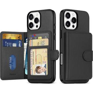 SHIELDON Wallet Case for iPhone 16 Pro Max 6.9", Genuine Leather Minimalist Undetachable Magnetic RFID Blocking 6 Card Slots, Protective Phone Cover Compatible with iPhone 16 Pro Max - Nappa Black