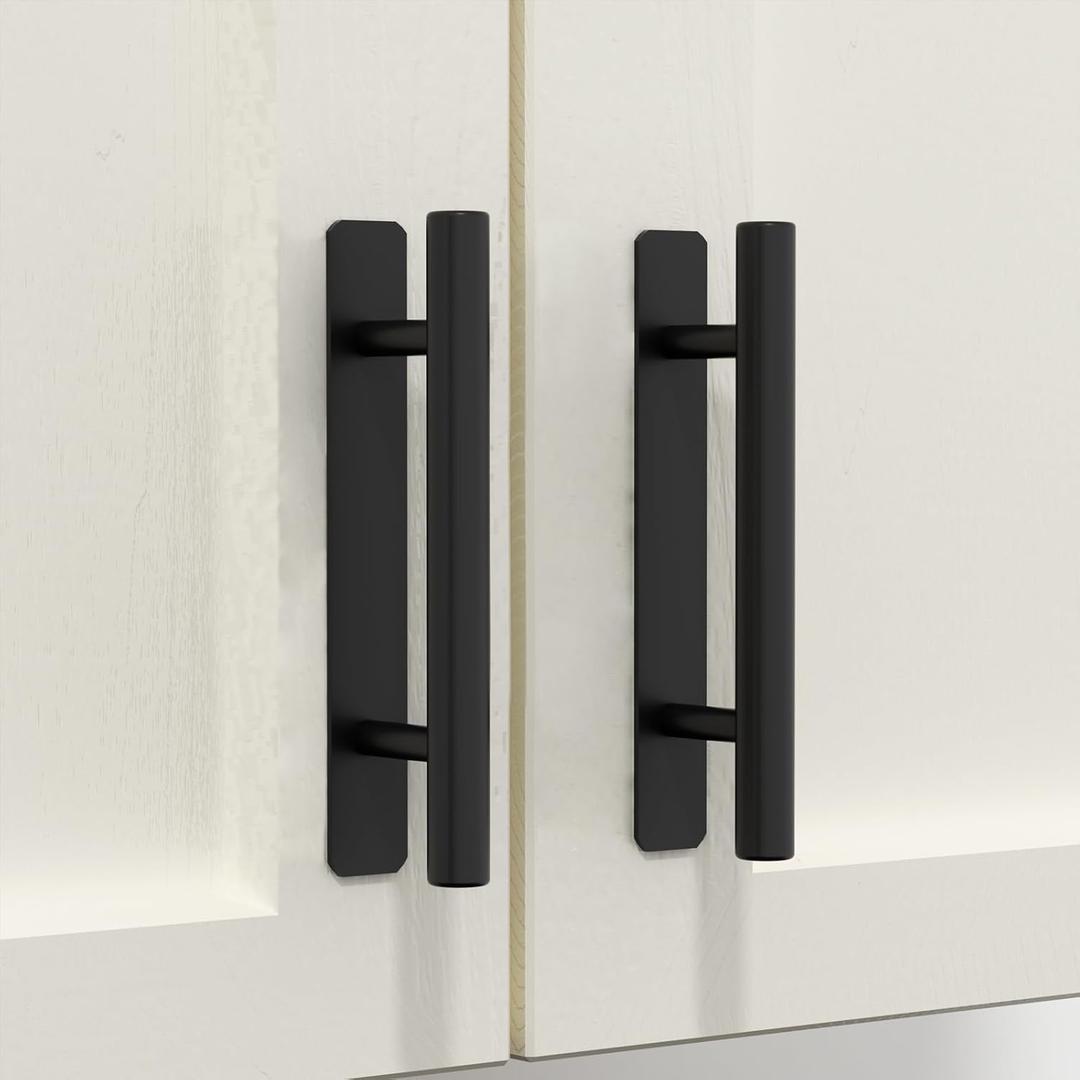 HOMOTEK 2 Pack Self-Adhesive Sliding Closet Door Handles Instant Self-Stick Cabinet Drawer Handles, Stick-On Kitchen Cabinet Pulls Furniture Handles- 5 Inch, No-Drill, Black