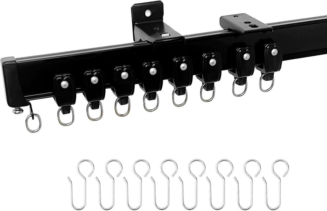 Aluminum Ceiling Curtain Track Set with Hooks Ceiling Mount and Wall Mount Room Divider Sliding Curtain Tracks Rods Flexible Heavy Duty Curtain Rail Hook Sets, Black, 21FT