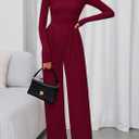 PRETTYGARDEN Long Sleeve Jumpsuit for Women 2026 Fall Date Night Rompers Dressy Casual One Piece Mock Neck Jumpsuits Pockets (L)