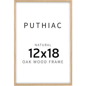 puthiac 12x18 Solid Oak Wood Picture Frame, Fits 8x12 with Mat or 12x18 Without Mat, Wall Display Only, Vertical or Horizontal, Plexi Front, 1 Pack, Natural Oak