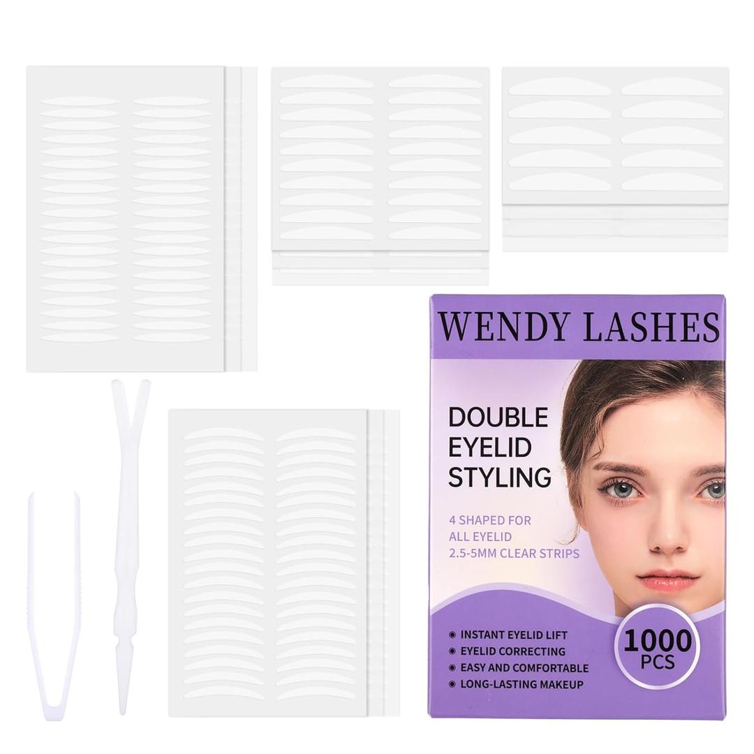 1000-Pcs Invisible Double Eyelid Tapes: Lifter Strips, Waterproof, Long-Lasting, For Hooded, Heavy, Uneven, Droopy Eeyelids, Wendy Lashes