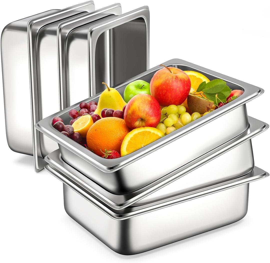 Zapstarz 6 Pack Hotel Pans, 1/2 Half Size 4 Inch Deep Steam Table Pan, Stainless Steel Commercial Food Pan Anti Jam Steam Pan, Breading Trays for Hotel, Party, Buffet, Catering Supplies