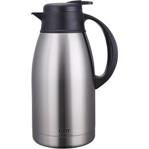 GiNT Stainless Steel Thermal Coffee Carafe, Double Walled Vacuum Water and Beverage Dispenser, 12 Hour Heat Retention, 65 OZ /1.9 Liter, Silver