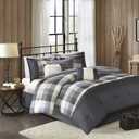Madison Park Ridge Comforter Set - Cabin Lodge Plaid Herringbone Design, All Season Down Alternative Cozy Bedding with Matching Bedskirt, Shams, Decorative Pillow, Grey King(104"x92") 7 Piece (King (104 in x 92 in))