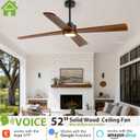 52" Outdoor Smart Ceiling Fan with Lights for Patio, Damp Rated Walnut Wood Blades, Alexa Wifi Remote Contral, High CFM Quiet DC Fan, 3 Long Dowmrod for Sloped/Tall Ceiling, Porch Garage Living Room