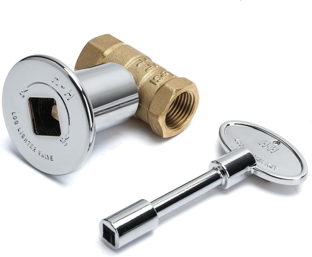 Skyflame 1/2 Inch Straight Gas Key Valve Kit for Fire Pit Fireplace with Flange and 3 Inches Key, Chromed