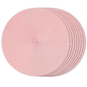 FunWheat Round Braided Placemats Set of 8 Place Mats for Dining Table Woven Washable Non-Slip Table Mats 15 Inch(Pink,8pcs)