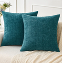 MIULEE Pack of 2 Couch Throw Pillow Covers 18x18 Inch Soft Teal Chenille Pillow Covers for Sofa Living Room Solid Dyed Pillow Cases
