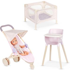 LullaBaby  14-Inch Realistic Baby Doll & Accessory Bundle  Fair Skin Tone & Blue Eyes  Nursery Care Set  High Chair, Playpen & Jogger Stroller  Pretend Play Toys  Kids 2+ Years