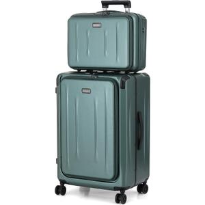 Top Opening Luggage, 16Inch & 25 Inch Airline Approved ABS+PC Hard Shell Suitcases with Silent Wheels, TSA Lock,Front Pocket and Wet-dry Separated Six-piece Set(Dark Green)