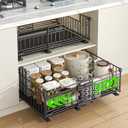 REALINN 2 Pack Pull Out Cabinet Organizer, Expandable(12"-20") Slide Out Drawers 3 Slide Rails Fix with Adhesive or Screw, Roll Out Shelves for Kitchen Cabinet Organization, Black, 6.75in height