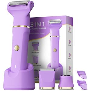 Bikini Trimmer for Women, Tiovara Painless Electric Razors Shaver IPX7 Waterproof Cordless Body Hair Trimmer Pubic Hair Removal with USB Charge Dock for Underarm Leg Arm Body Face Silk Skin (Purple)