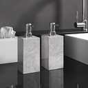 AUSAULAC 2 Set Real Natural Marble Soap Dispenser with Stainless Steel Pump – Decorative Liquid Hand Soap Bottle for Kitchen & Bathroom, Compatible with Lotion, Dish Soap & Shower Gel (Grey)