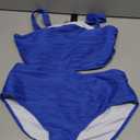 High Waisted Bandeau Bikini Set - Women Strapless Two Piece Swimsuits Ribbed Longline Full Coverage Bathing Suits Swimwear (XL, Blue)