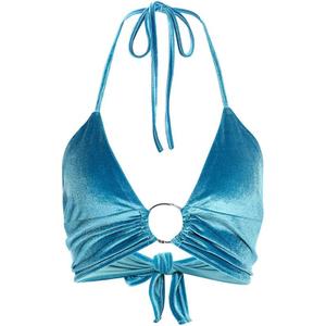 Women Halter Backless Camis Streetwear Club Patchwork Camisole (Blue, M)