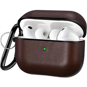 Compatible with Airpods Pro 3 Case Cover Vegan Leather AirPod Pro 3rd Generation(2025) Case Men [Front LED Visible] PC+Leather Luxury Shockproof Protective Covers Ear Skin Dark Brown