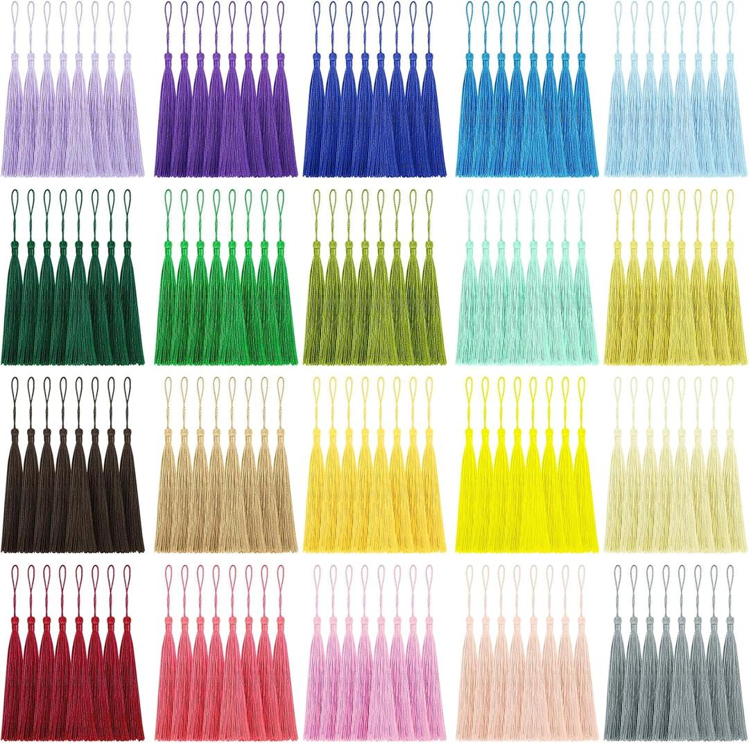 160 Pack Bulk Bookmark Tassels, 5 Inch Soft Silky Tassels with Loops, 20 Colors for Bookmarks, DIY Crafts & Keychain Making, Multi-Color Tassel Set